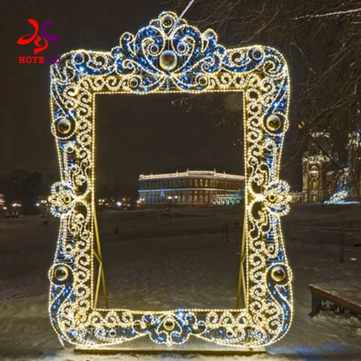 Hoyechi Giant Mermaid Shape Iron Photo Frame Sculpture Motif Light For Scenic Area Visitor Interaction