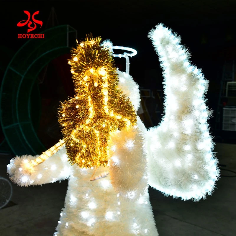 HOYECHI Luminous Factory LED Winter Festive Angel Sculpture Light For Commercial Park And Events Decor