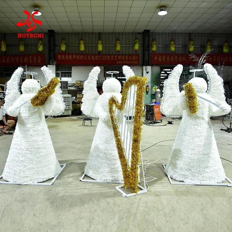 HOYECHI Luminous Factory LED Winter Festive Angel Sculpture Light For Commercial Park And Events Decor